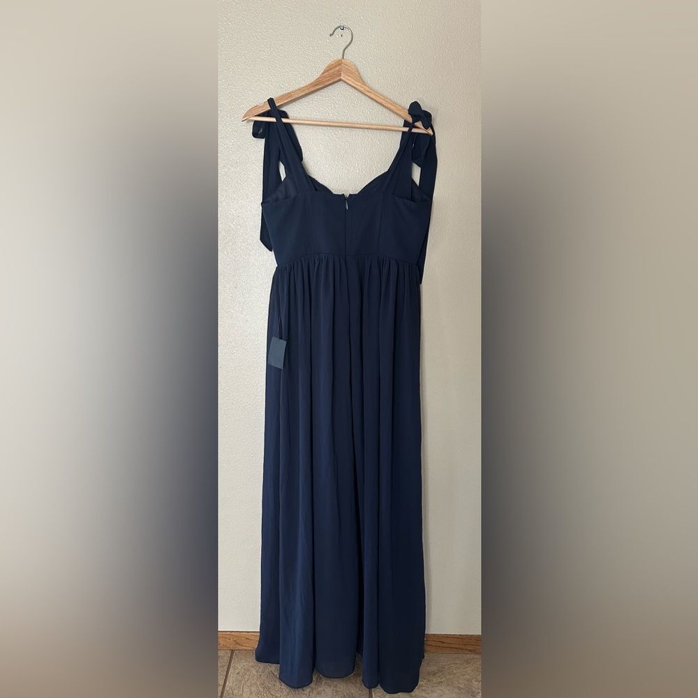 NWT Lulus Radiant Charisma Navy Chiffon Ruched Tie-Strap Maxi Dress Bridesmaid M - Picture 11 of 11